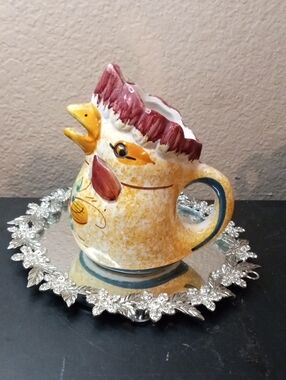 Italian pottery rooster bud pitcher
